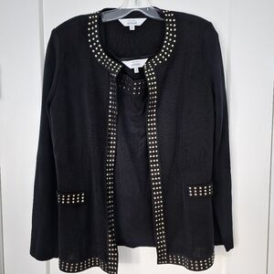 2-piece Misook Studded Jacket Matching Tank Set Black And Gold